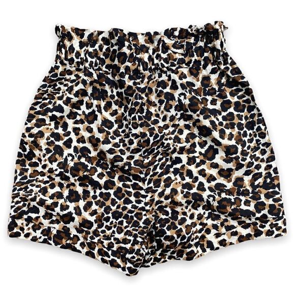 EXPRESS X Rocky Barnes High-waist Leopard Print Paper Bag Shorts - Picture 4 of 15
